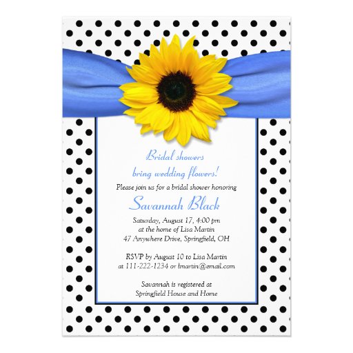 Blue Polka Dot Sunflower Wedding Bridal Shower Personalized Announcement