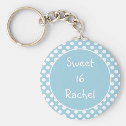 Blue Polka Dot Sweet 16 Keychain