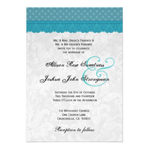 Blue Polka Dots and Lace Wedding V001 Personalized Invites