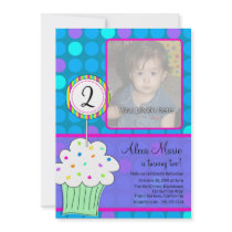Blue Polkadots Cupcake Birthday invitations