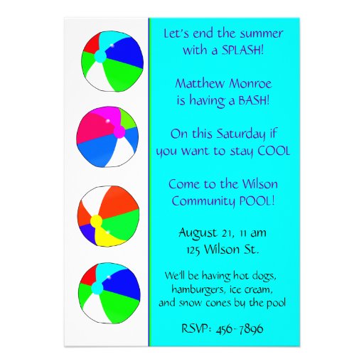 Blue Pool Party Invitation