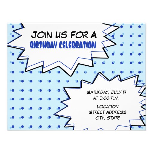 Blue Pop Art Birthday Party Invitation
