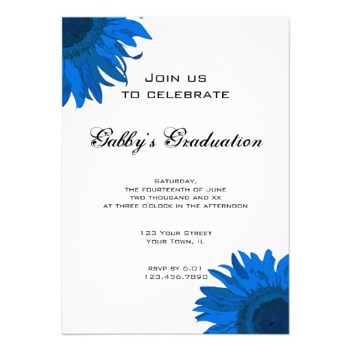 Blue Pop Art Flower Graduation Party Invitation