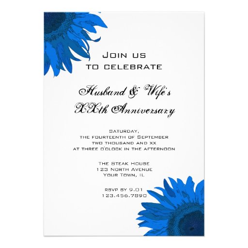 Blue Pop Art Flower Wedding Anniversary Party Custom Invite