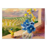 Blue Poppies, Buttercups, Big Bird Greeting Card