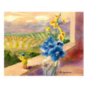 Blue Poppies Watercolor Poster Print