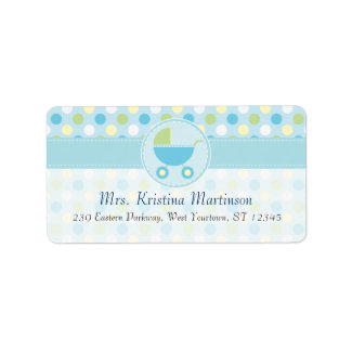 Blue Pram and Polka Dots Address Label