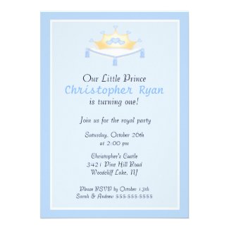 Blue Prince Crown Birthday Party Invitation