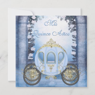 Blue Princess Carriage Enchanted Quinceanera Announcements