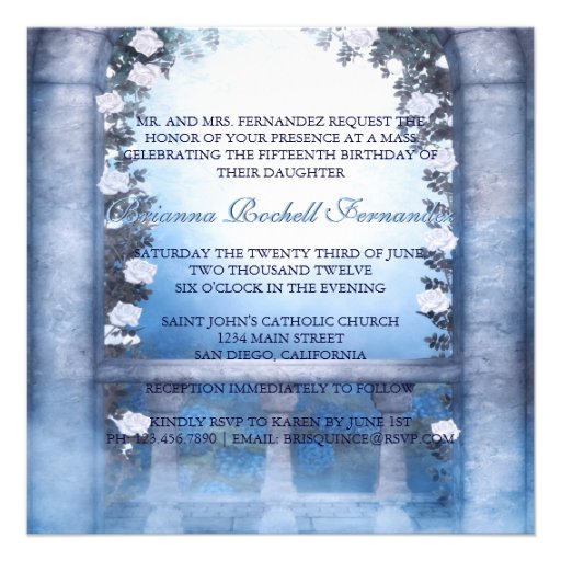 Blue Princess Carriage Enchanted Quinceanera Announcements