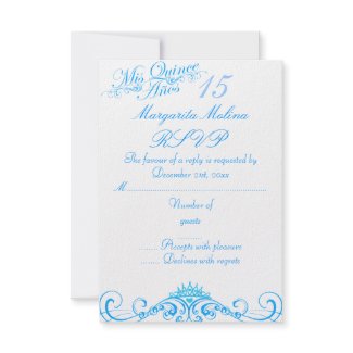 Blue Princess Tiara Quinceanera RSVP invitation