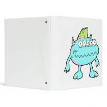 blue punk mohawk monster many eyes 3 ring binder
