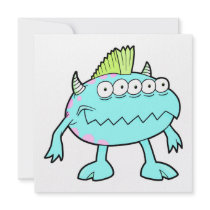 blue punk mohawk monster many eyes personalized invites