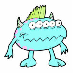 blue punk mohawk monster many eyes cut outs