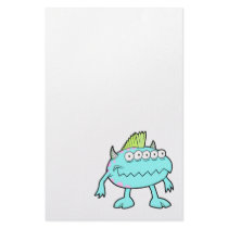 blue punk mohawk monster many eyes stationery paper