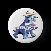 Blue Pup Democrat Button by yellowdogdemocrat Blue Pup Democrat Button