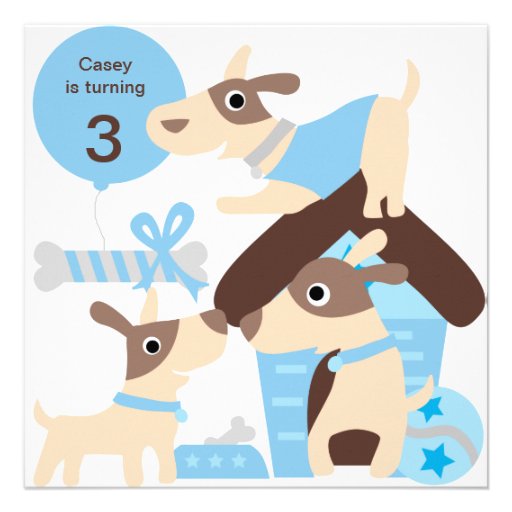Blue Puppy Dog Custom Birthday Invitations