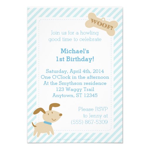 Blue Puppy Dog Invitation with Stripes and Dots