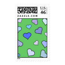 Blue, Purple and green Hearts Stamps