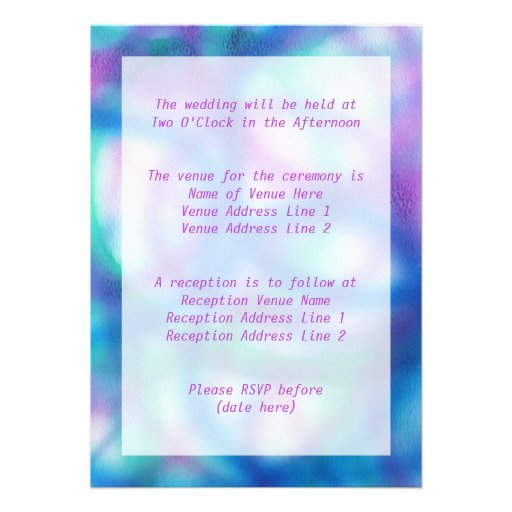 Blue, Purple and Teal Wedding. Custom Invites