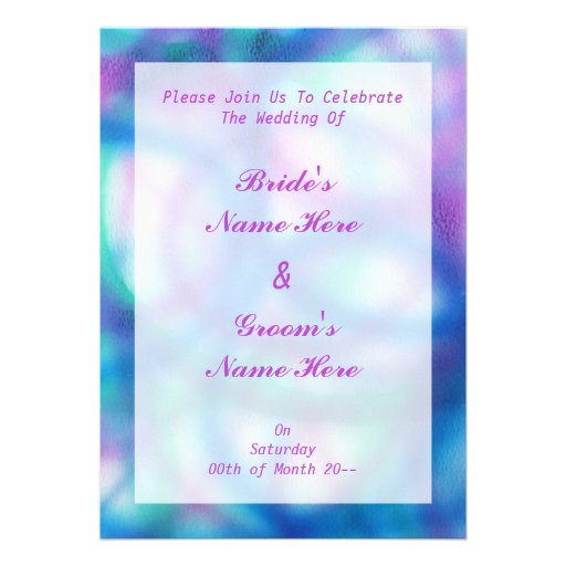 Blue, Purple and Teal Wedding. Custom Invites