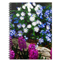 Blue Purple And White Floral Design Products Spiral Notebooks