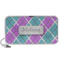 Blue & Purple Argyle Personalized Doodle Speaker speakers