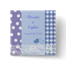 Blue & Purple Birds Scrapbook Lace Name Tag /Gift buttons