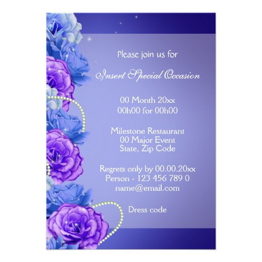 Blue purple birthday engagement wedding personalized invitations