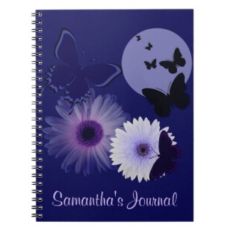 Blue Purple Butterfly and Daisy Personalized Spiral Note Books