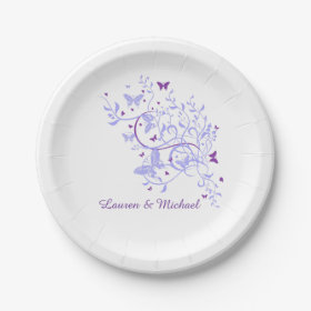 Blue Purple Butterfly Swirl Wedding 7 Inch Paper Plate
