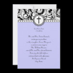 Blue Purple Damask Christian Wedding Invitation