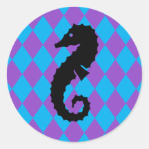 Blue & Purple Diamonds Monogram Round Sticker
