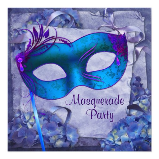 Blue Purple Hydrangea Masquerade Party Invitations