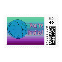 blue purple invitation postage