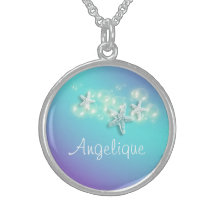 Blue purple name beach starfish necklace