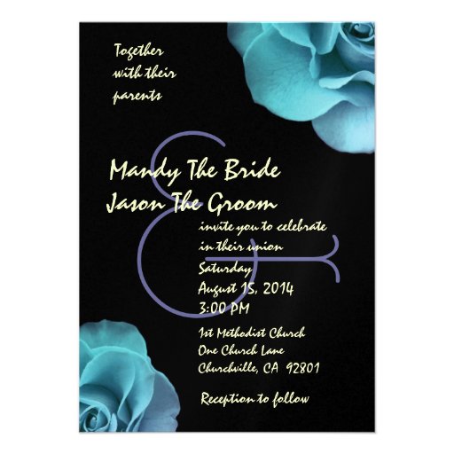 Blue Purple Roses and Black Wedding Template Announcements