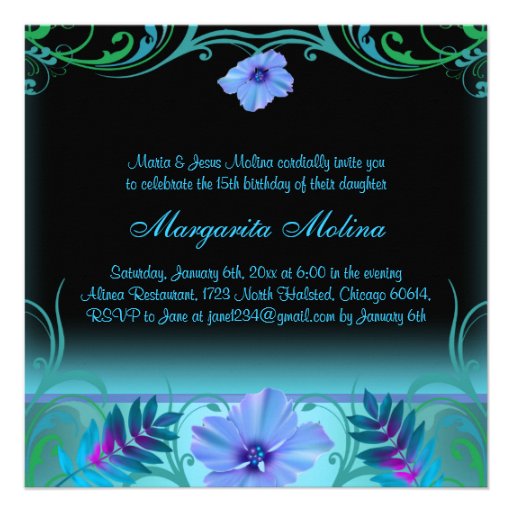 Blue & Purple Vibrant Flower Quinceanera Invite