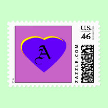 Blue Purple - Yellow Heart Letter A The MUSEUM stamps