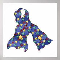 Blue Puzzle Autism Aspergers Awareness Ribbon Poster
