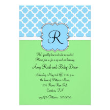 Blue Quatrafoil Monogram Sip and See Invitation