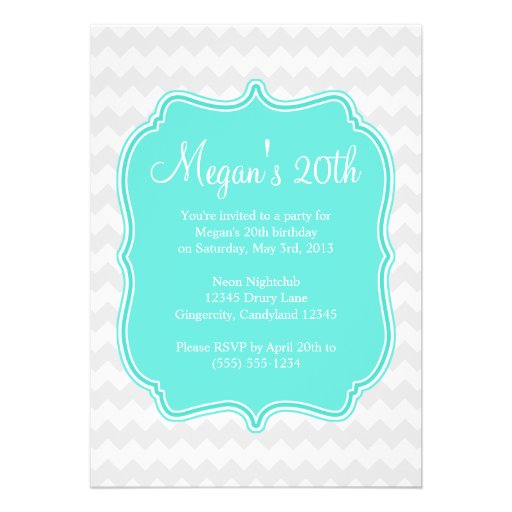 Blue Quatrefoil Chevron Birthday Invitation