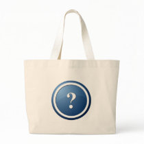 blue question mark round button tote bag