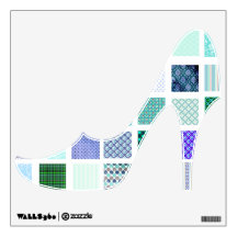 Blue Quilt pattern high heeled shoe wall decal