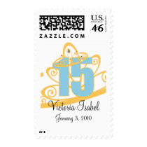 BLUE quince PRINCESS tiara custom birthday stamp