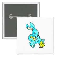 blue rabbit four yellow chicks.png pinback button