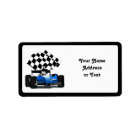 Blue Race Car with Checkered Flag Address Label