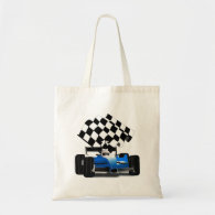 Blue Race Car with Checkered Flag Budget Tote Bag