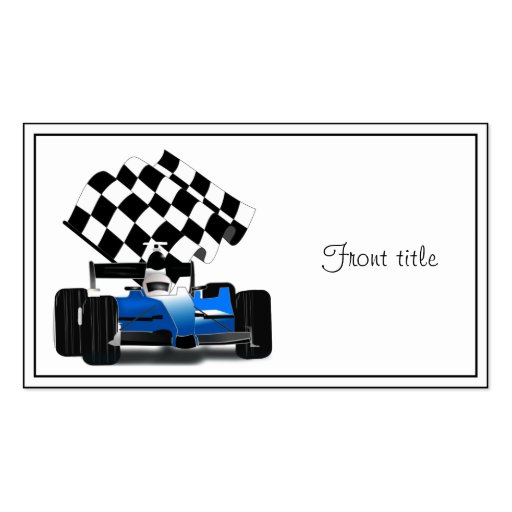 Blue Race Car with Checkered Flag Business Card Template (front side)
