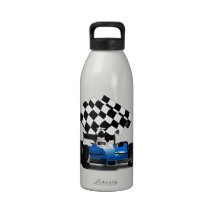 Blue Race Car with Checkered Flag Drinking Bottles